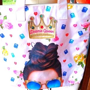 Bird And QUILL Drama Queen BLING Tote Bag QUEEN CROWN APPLIQUE Maximalist
